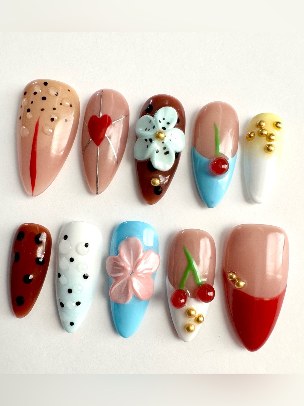 Playful and Feminine 3D Floral Press-On Nails